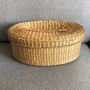 TEN THOUSAND VILLAGES Fair Trade Wicker Sweet Grass Basket 9x6x4 Inches, Sewing